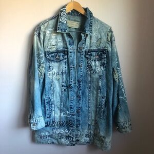 Forbidden To Forbid Oversized Denim Jacket | Doodle Print